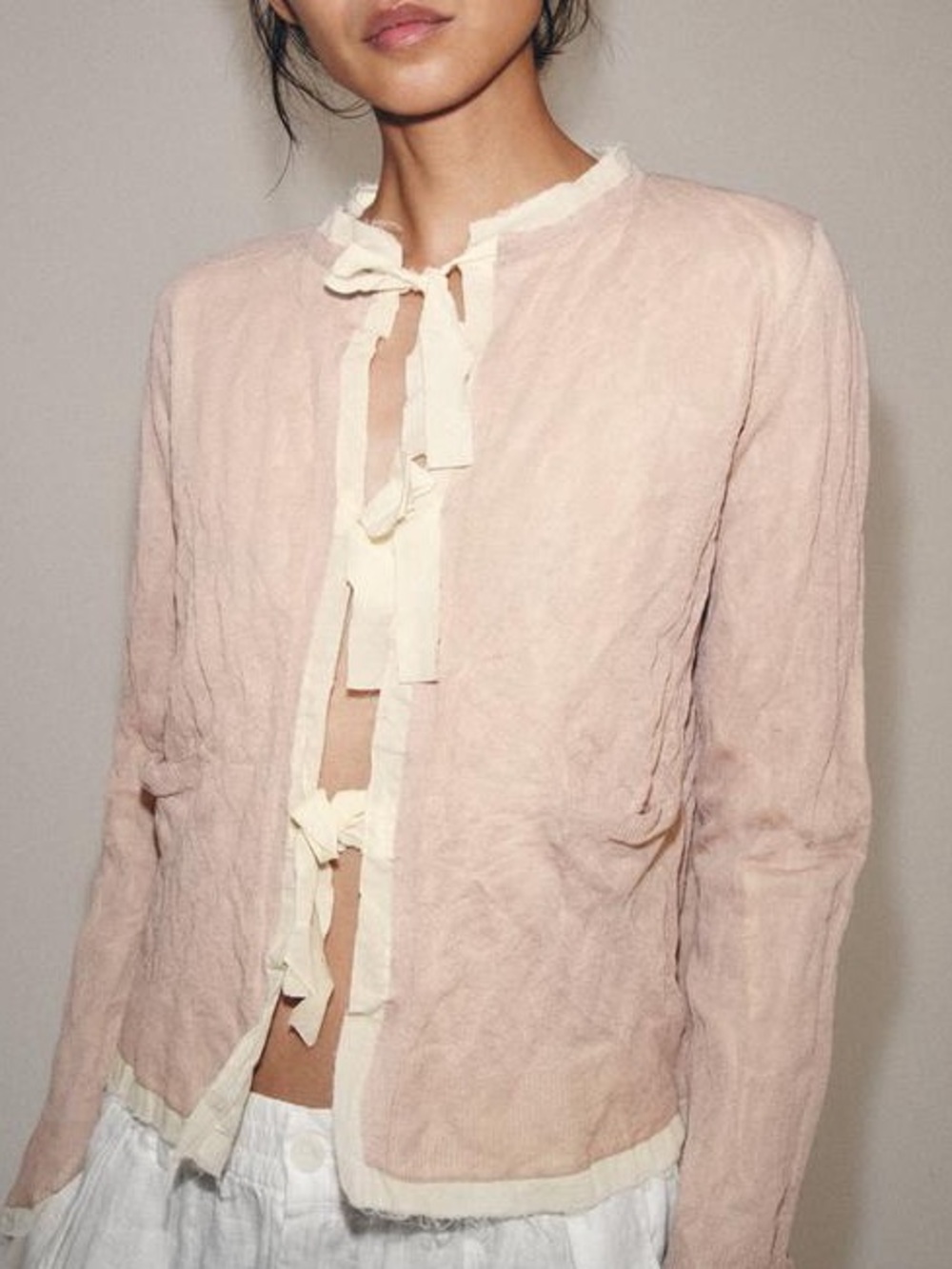 Zara Pink and Cream Combination Knit Jacket with Bows. Size XL. Brand new!